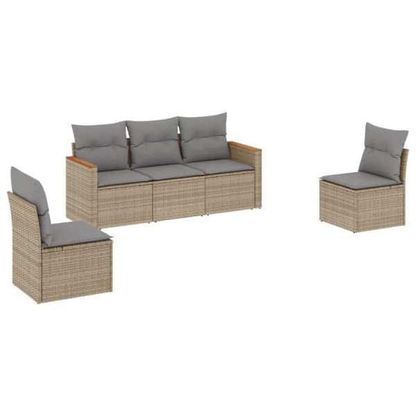 Maison Exclusive - Trädgårdsmöbler med kuddar 5 delar beige flätad resin