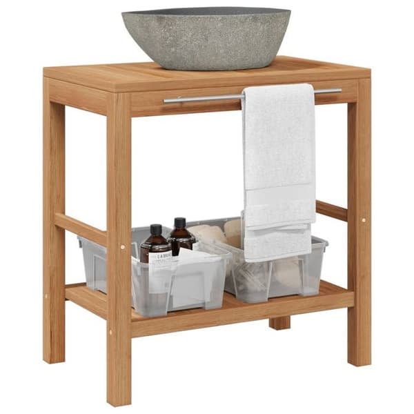Maison Exclusive - Solid teak badeværelsesskab med vask i flodsten Varm färgad trä