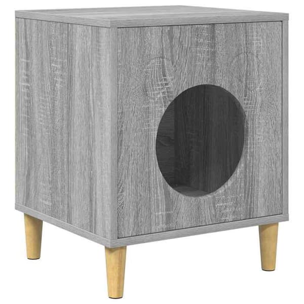 Kattemiljø - EKSKLUSIVT HUS - Sonoma grå - Rektangulær - Ingeniørtræ - 42,5 x 40 x 53 cm Sonoma grå