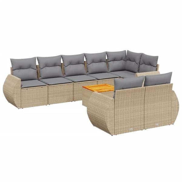 Maison Exclusive - Trädgårdsmöbler med kuddar 9 delar beige flätad resin
