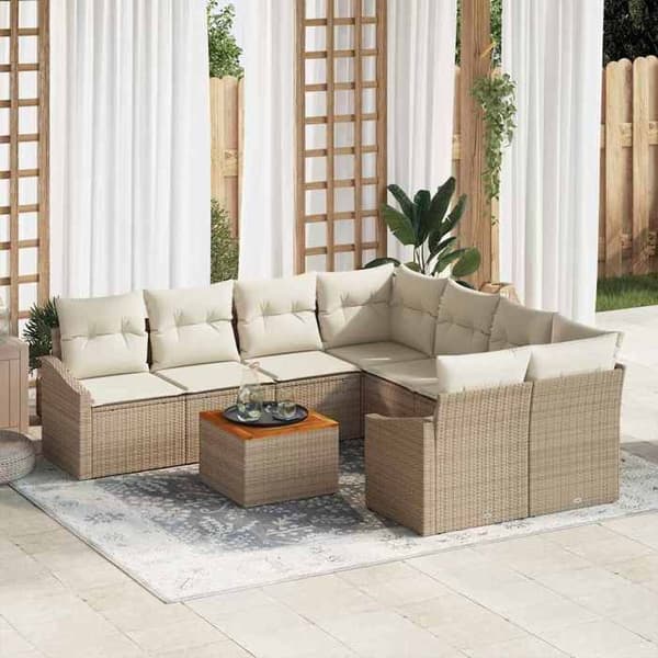Maison Exclusive - 9 osan beige polyrottinkinen puutarhakalustesetti