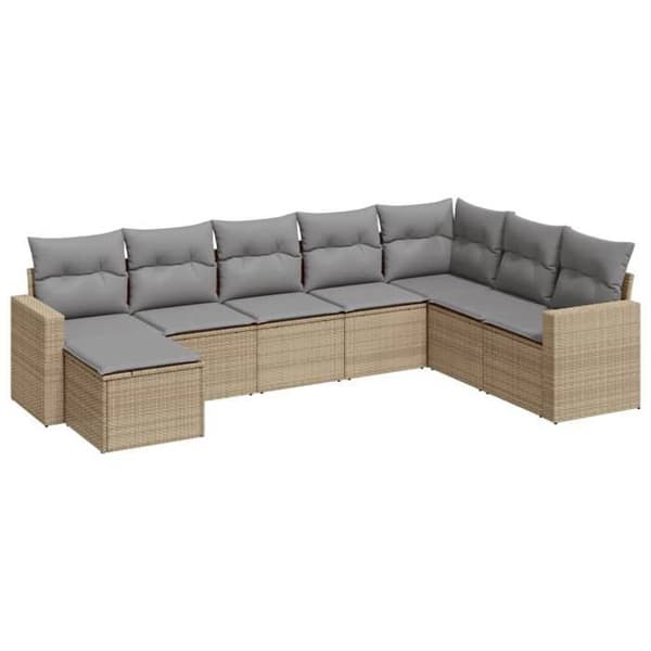 Modulär trädgårdsmöbel - EXKLUSIV HEM - 8-delars set - Beige - Flätad resin - Förvaring under sitsen beige