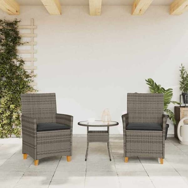 Maison Exclusive - Trädgårdsstolar med kuddar, set om 2, grå vävd resin och trä grå