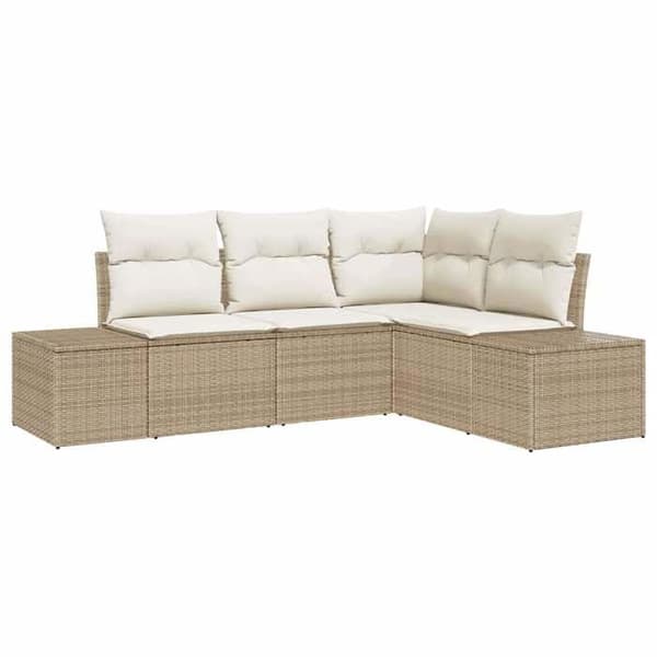 Maison Exclusive - 4-delars trädgårdsoff-set i beige och kräm polyrotting