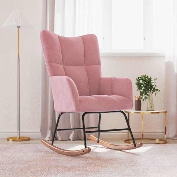 Maison Exclusive - Vaaleanpunainen samettinen keinutuoli