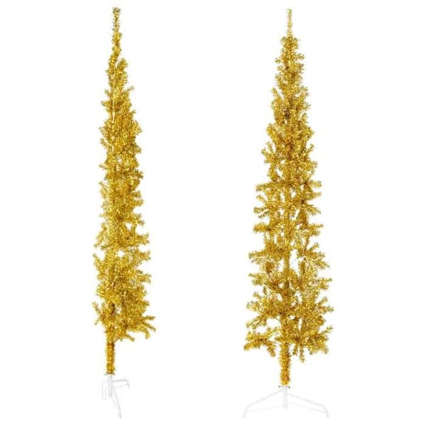 Maison Exclusive - Halv konstgjord julgran med guldstöd 210 cm Doré (stöd)