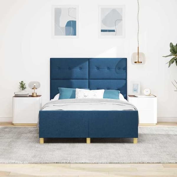 Sängram - EXKLUSIV HEM - Modern Sammet Ottoman - Blå - 160 x 200 cm - Dold förvaring Blå