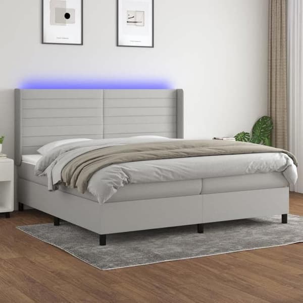 Maison Exclusive - Seng bunde med lameller madras LED Lys Grå 200x200 cm Stof