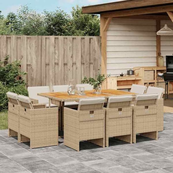 Maison Exclusive - Puutarhakalusteryhmä ja tyynyt 11 kpl beige polyrottinki