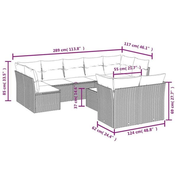 Trädgårdsmöbler - EXKLUSIVT HUS - 10 delar - Grå - Flätad resin - Förvaring under sitsen grå