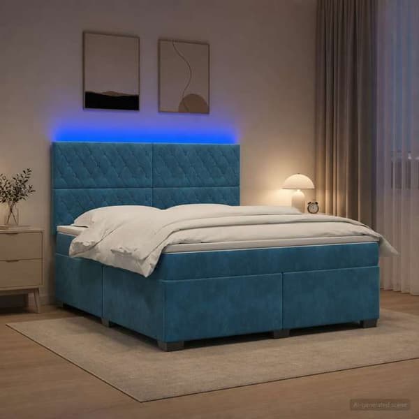 Maison Exclusive - Boxspring seng med madras Blå 140 x 200 cm Velour