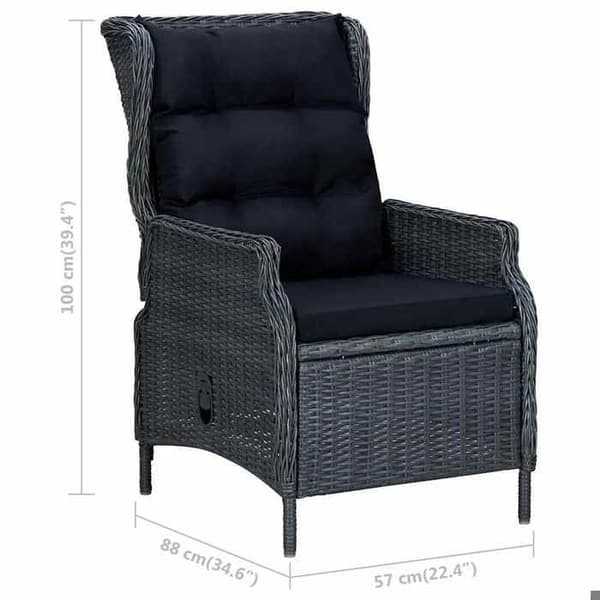 Maison Exclusive - Trädgårdsfåtölj med lutning, kuddar, flätad resin, mörkgrå Mörkgrå
