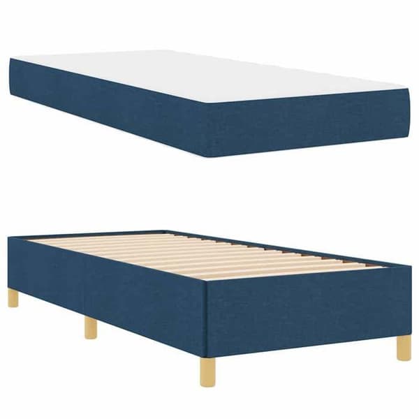 Sängram med madrass - EXKLUSIV HEM - Rektangulär 100x200 cm - Blå - Tyg & trä - Inbyggd förvaring Blå