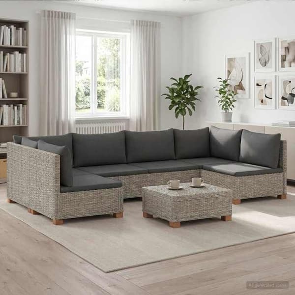 Maison Exclusive - 7 stk. Rattan stue sæt med GENDT grå Kubu puder