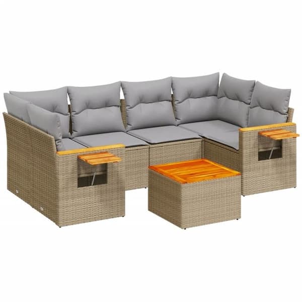 Maison Exclusive - Trädgårdsmöbler med kuddar 7 delar beige flätad resin