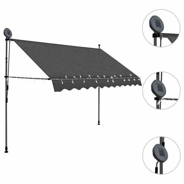 Utdragbart markis - 300 cm - Antracit - Manuell vev - Solcell LED antracit
