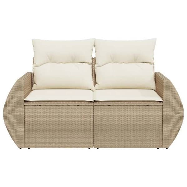 Maison Exclusive - Trädgårdsoffa med kuddar 2 platser beige flätad resin