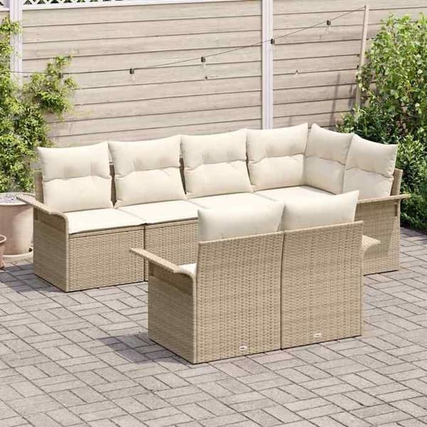 Maison Exclusive - 7 osan beige polyrottinkinen puutarhakalustesetti beige