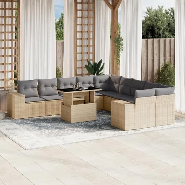 Havemøbler - EKSKLUSIVT HUS - Modulerbart - Beige - 11 dele - Flettet harpiksmateriale, justerbart bordtop beige
