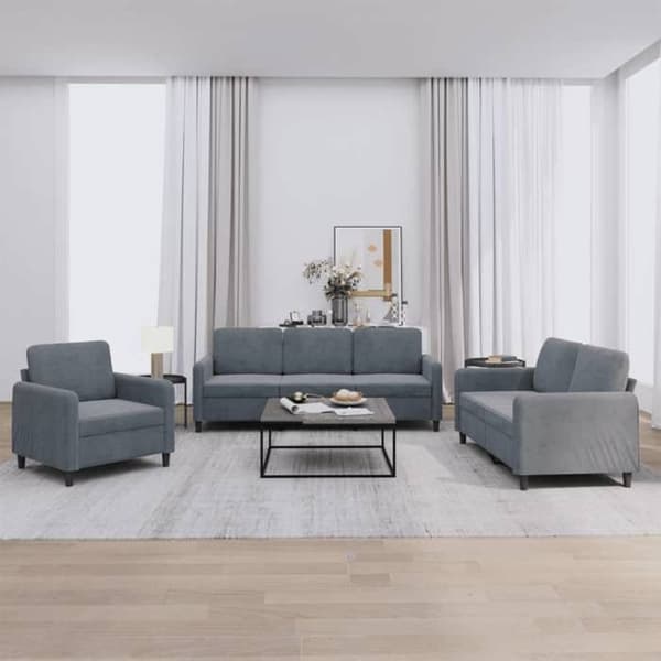 Sofa sæt - MAISON EXCLUSIVE - 3 dele - Mørkegrå velour - Metal- og krydsfinerstruktur - Blød siddeplads Mörkgrå