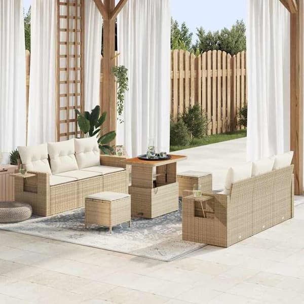 Maison Exclusive - Beige polyrottinkinen puutarhakalustesetti