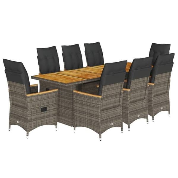 Maison Exclusive - 9-delars trädgårdsbistro-set med gråa kuddar i polyrotting