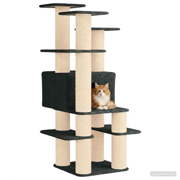 Kattetræ - EKSKLUSIVT HUS - 161 cm - Sisal stolper - Mørkegrå - Multi-niveau Mörkgrå