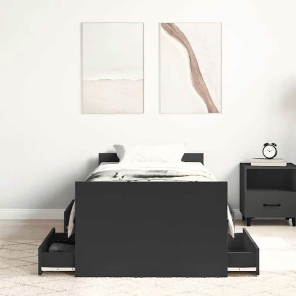 Sengestel - EKSKLUSIV HUS - 100x200 cm - Sort - Med skuffer - Lamelseng Svart