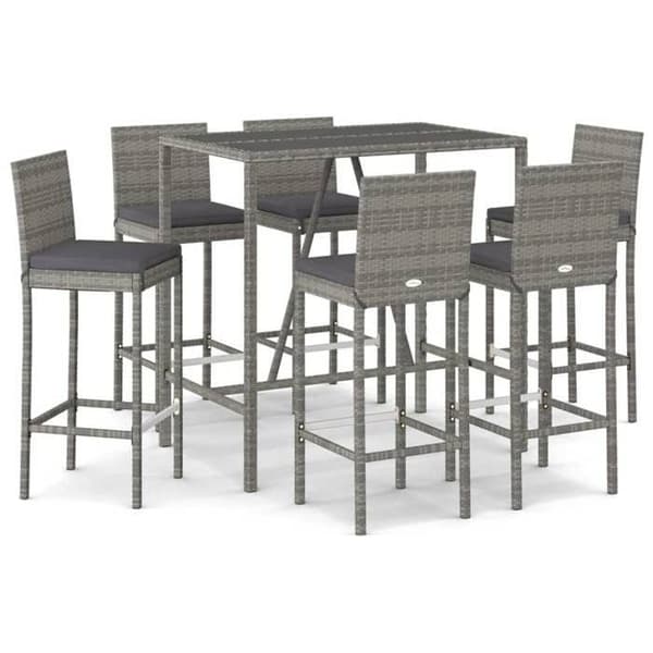 Trädgårdsbarset - Exklusivt Hem - 7 delar - Flätad resin (poly rattan) - Grå kuddar