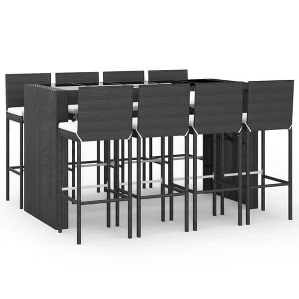 Maison Exclusive - 9-delt havebar sæt med sorte polyrattan puder