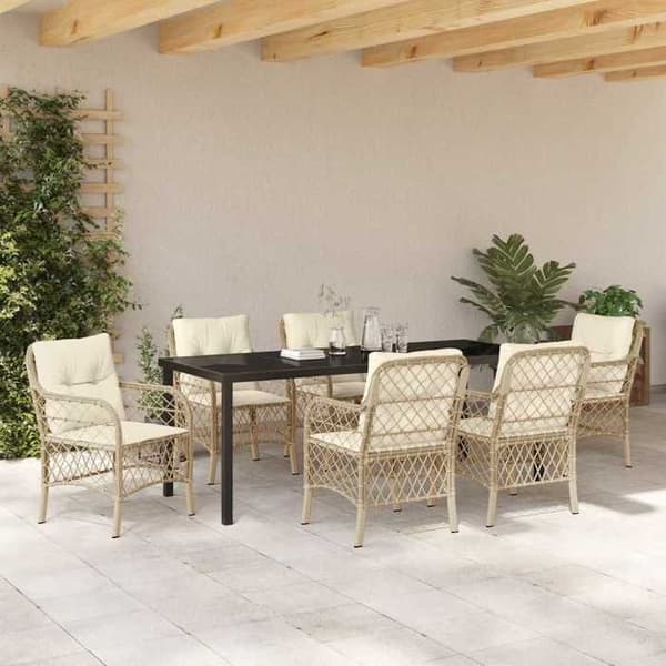 Maison Exclusive - 7 pc spisestue sæt til haven i beige polyrotin beige