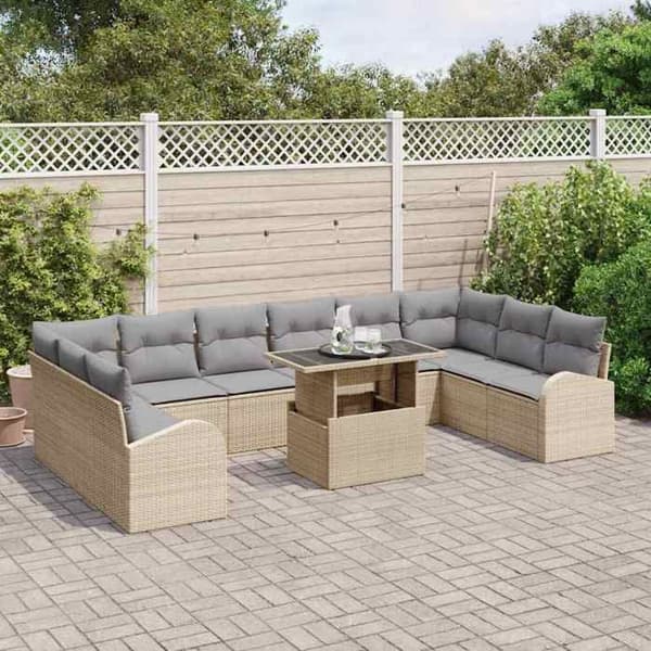 Maison Exclusive - 11 osan beige polyrottinkinen puutarhakalustesetti