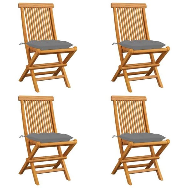 Maison Exclusive - Foldsæder med grå puder, 4 dele, i massiv teak grå (kuddar)