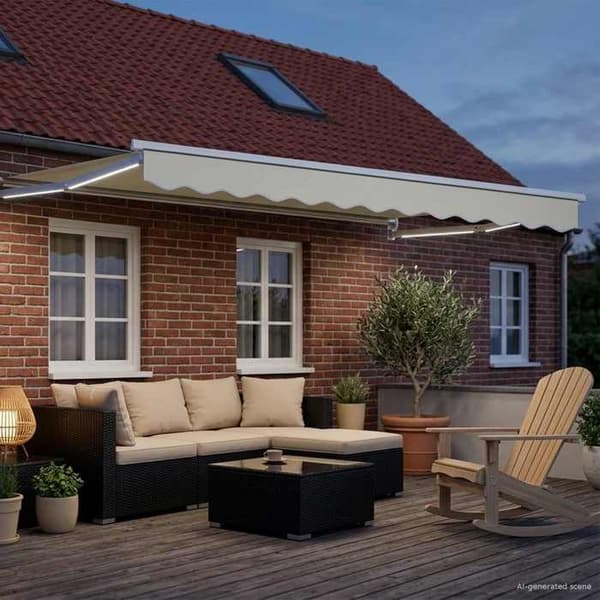 Utdragbart tak - EXKLUSIVT HUS - Elektriskt utdragbart tak - 3 x 2,5 m - Väder sensor - LED-belysning Grädde