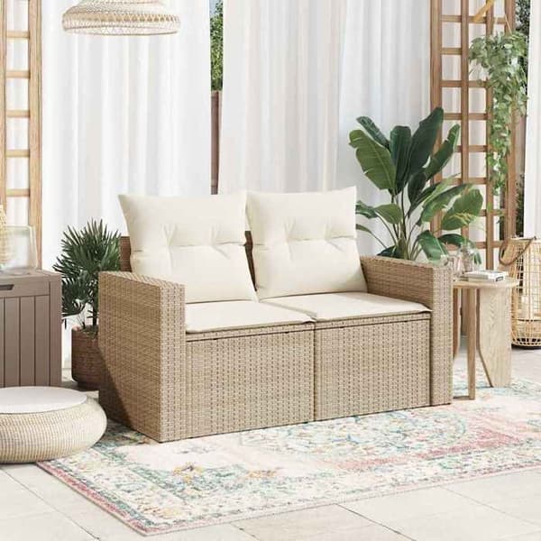Maison Exclusive - Trädgårdsoffa med kuddar 2 platser beige flätad resin