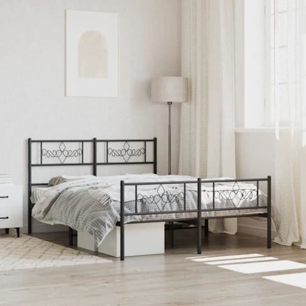 Sengestel - Metal - Sort - 140x190 cm - Klassisk design - Nem montering sort