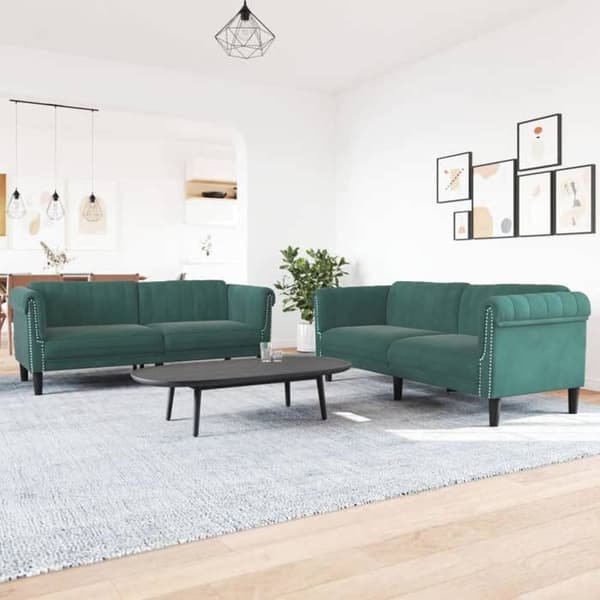 Maison Exclusive - Sæt af 2 sofaer i mørkegrøn velour