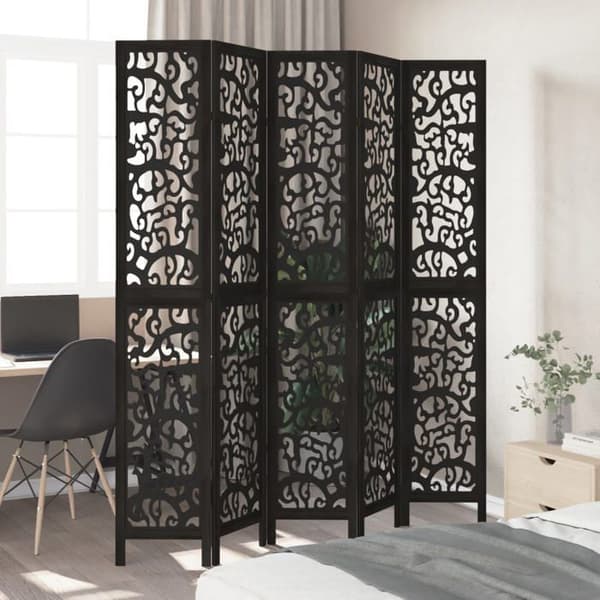 Adskillelse - EKSKLUSIV HUS - 5 paneler - Massivt paulownia træ - Sort - Foldbar Svart