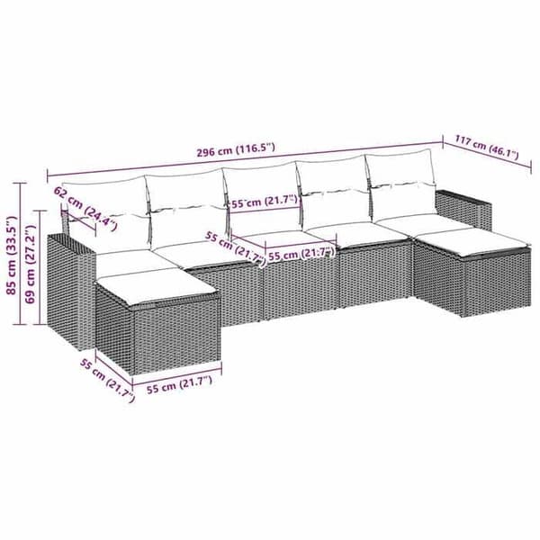 Maison Exclusive - Trädgårdsmöbler med kuddar 7 delar brun flätad resin