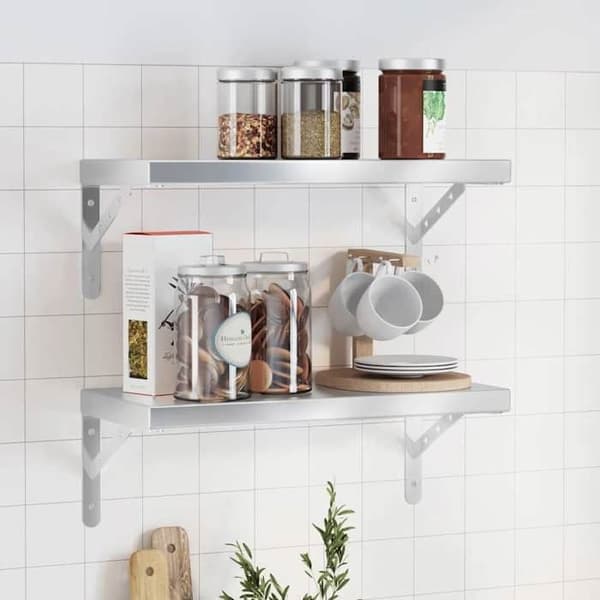 Væghylder - EKSKLUSIV HUS - 50 x 23,5 cm (sæt af 2) - Rustfrit stål - Sølvfarvet - Pladsbesparende silver-