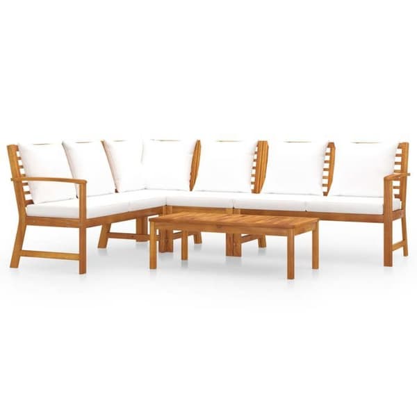 Maison Exclusive - Havegruppe 5 stk med cremefarvede puder i solid akacietræ