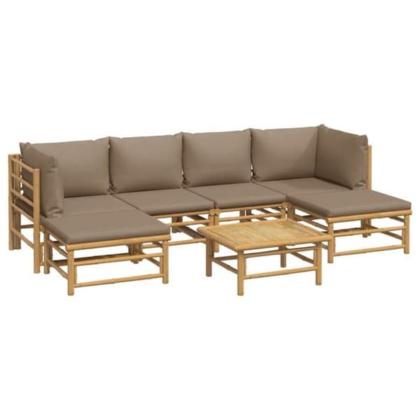 Havemøbler - EKSKLUSIVT HUS - 7 dele - Bambus - Taupe puder - Modulerbar Mol