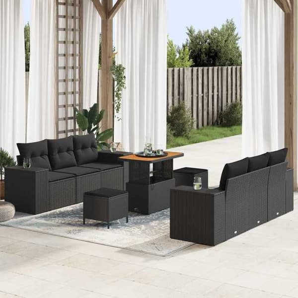 Maison Exclusive - Musta Poly Rattan -puutarhakalustesarja