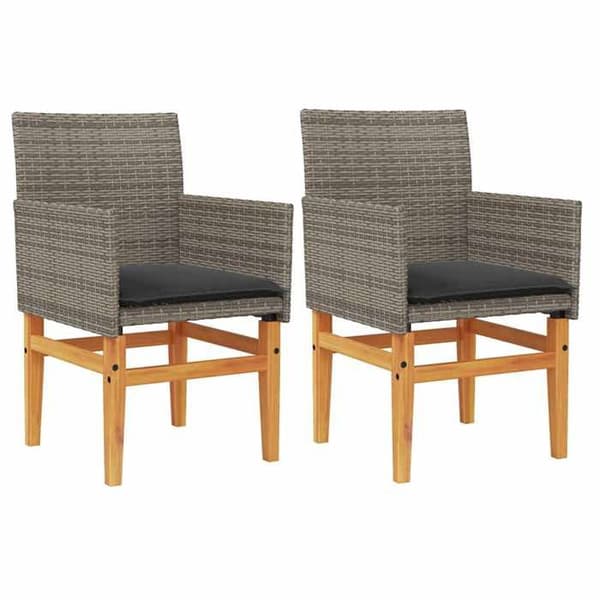 Maison Exclusive - Trädgårdsstolar med kuddar, set om 2, grå vävd resin och trä