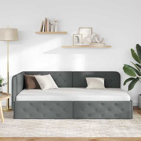 Maison Exclusive - Mørkegrå hjørneseng 90 x 190 cm stof
