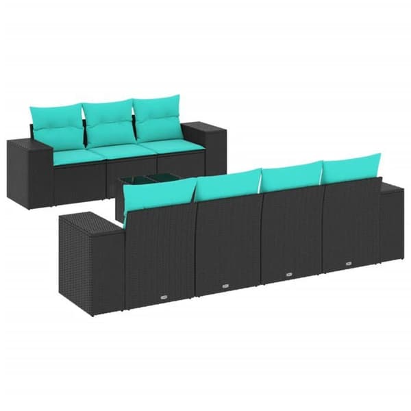 Modulær have-sofa - EKSKLUSIV HUS - Sæt 8 stk - Sort - PE-rattan - Tempereret glasplade Svart