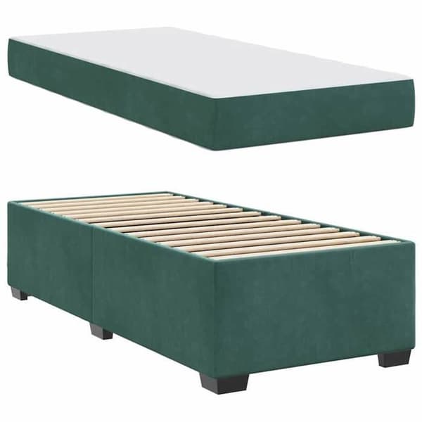 Sängram med madrass - EXKLUSIV HEM - Rektangulär 100 x 200 cm - Mörkgrön - Sammet - Lattsängbotten Mörkgrön