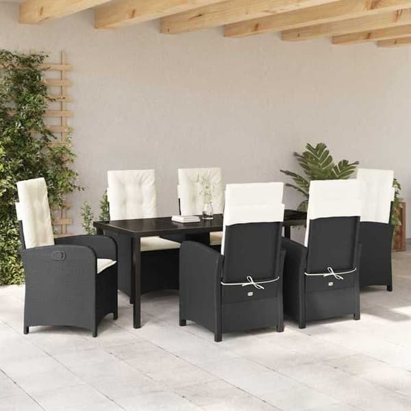 Maison Exclusive - 7 pc have spisebordssæt i sort polyrotin Svart