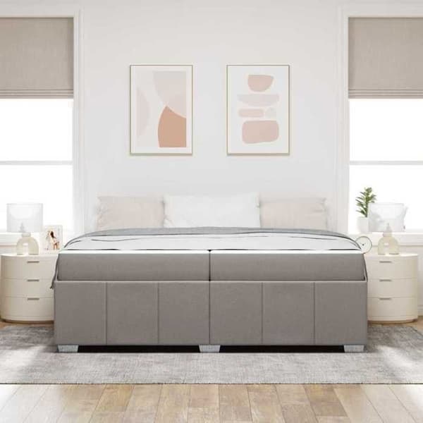 Sängram med madrass - EXKLUSIV HEM - Modern - 200 x 200 cm - Taupe - Tyg & trä Mol
