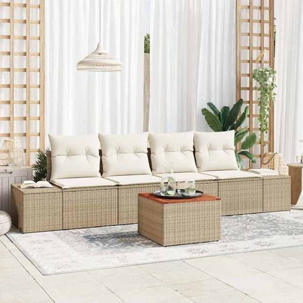 Maison Exclusive - 5 osan beige polyrottinkinen puutarhakalustesetti beige